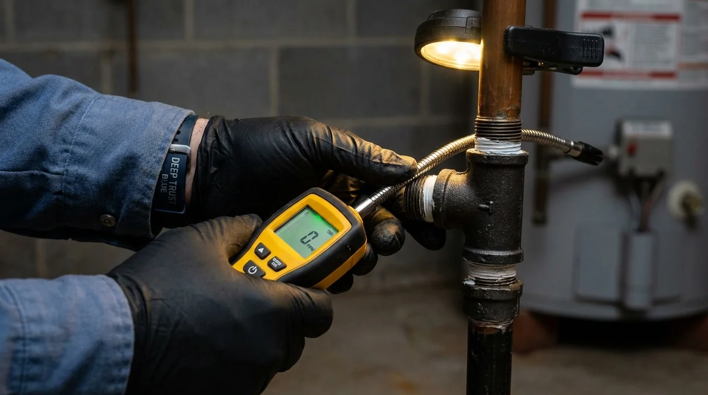 Gas leak detection with electronic sniffer by Johns Plumbing LLC in Wells