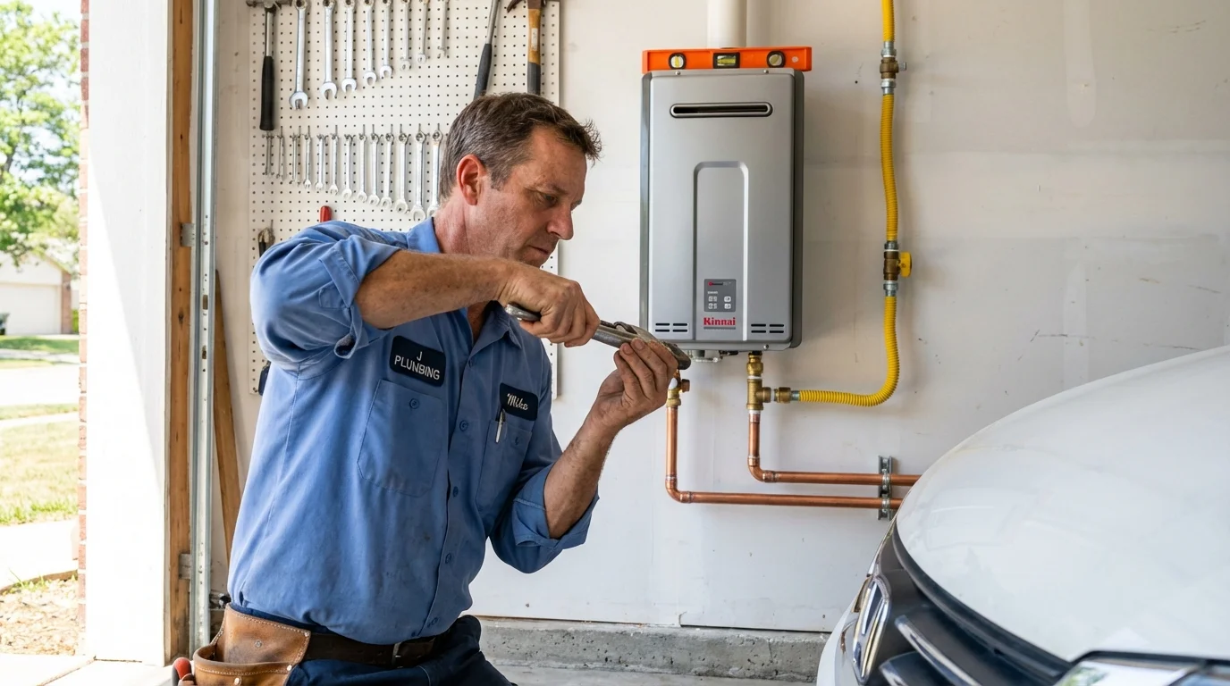 Tankless water heater installation by a Johns Plumbing LLC plumber in Wells
