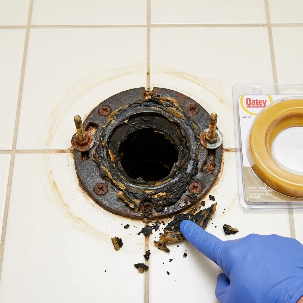 Failed wax ring showing water seepage at the base of a toilet in a Wells, NV home